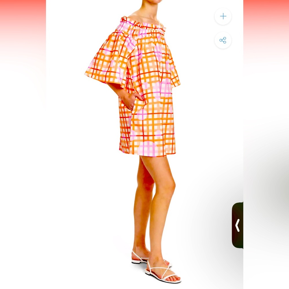 Corey Lynn Calter Mary Off The Shoulder Ruffle Check Dress Size S Petite - Picture 2 of 8